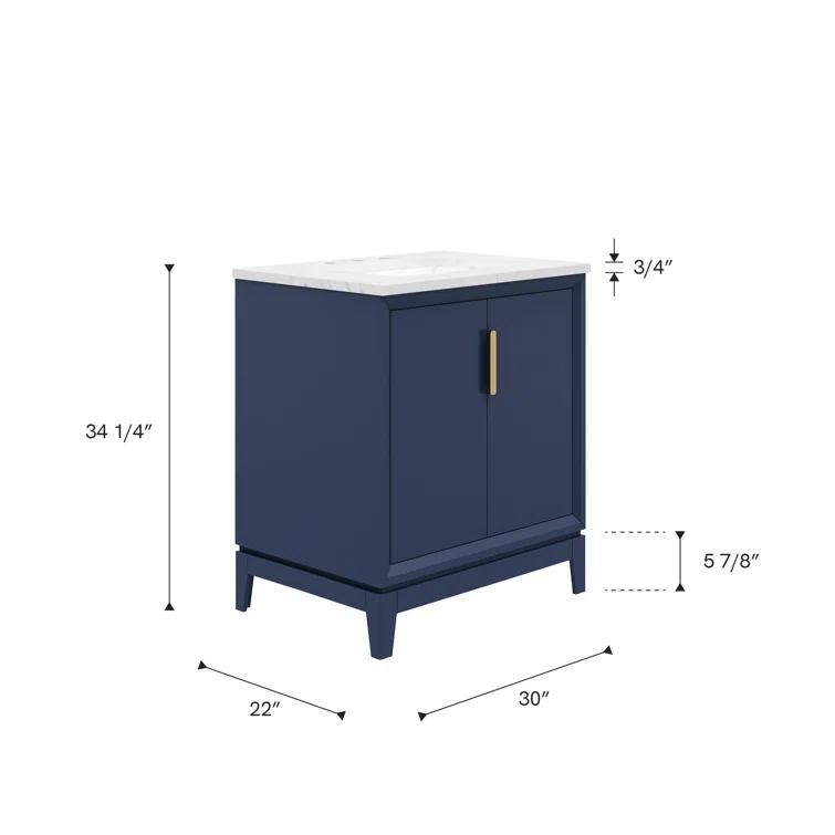 Water Creation Elizabeth 30" Hardwood Single Bathroom Vanity in Blue/Gold