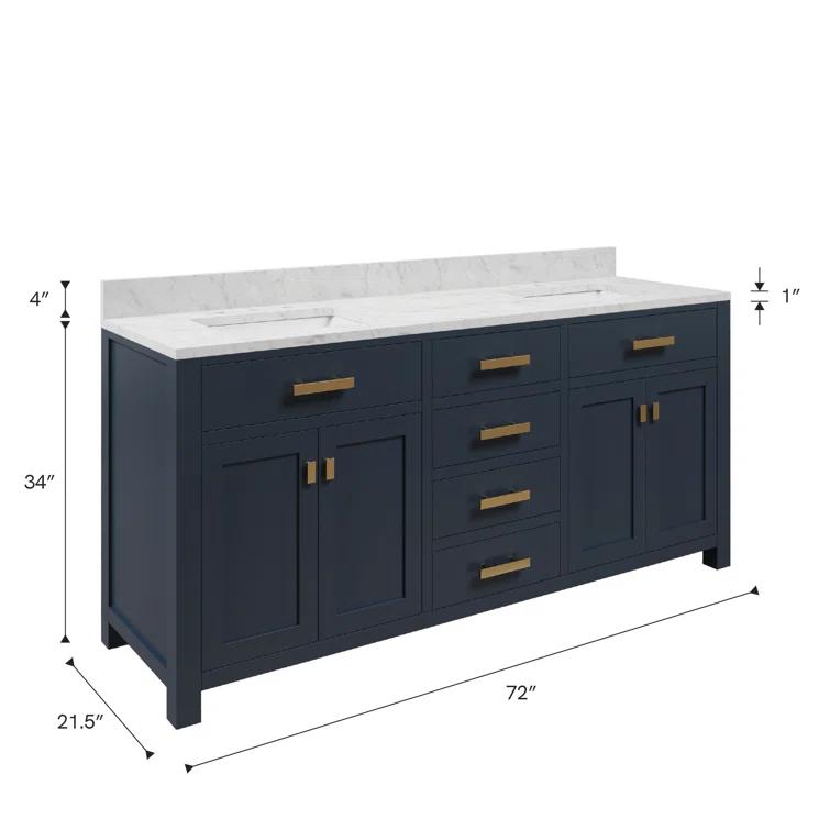 Madison 72" Monarch Blue Double Sink Vanity with Marble Top