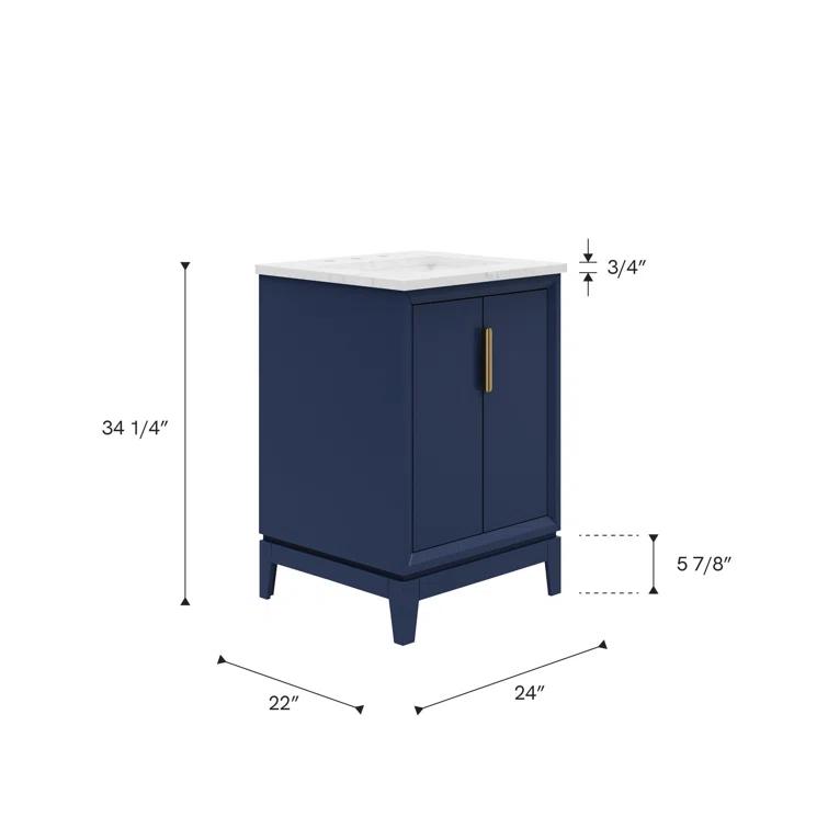 Elizabeth Collection 24 in. Bath Vanity in Monarch Blue With Vanity Top in Carrara White Marble - Vanity Only