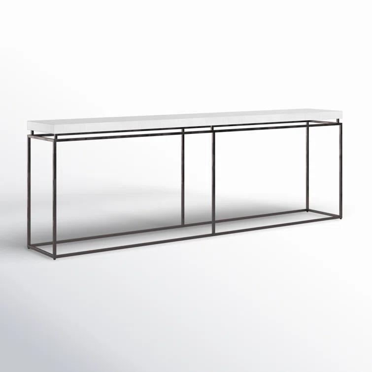 White Rectangular Metal and Wood Console Table with Storage