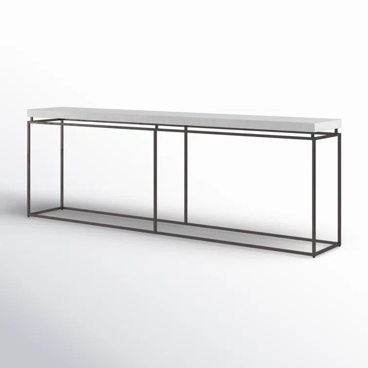 White Rectangular Metal and Wood Console Table with Storage