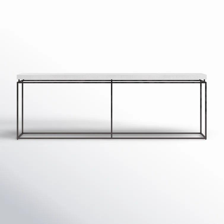 White Rectangular Metal and Wood Console Table with Storage
