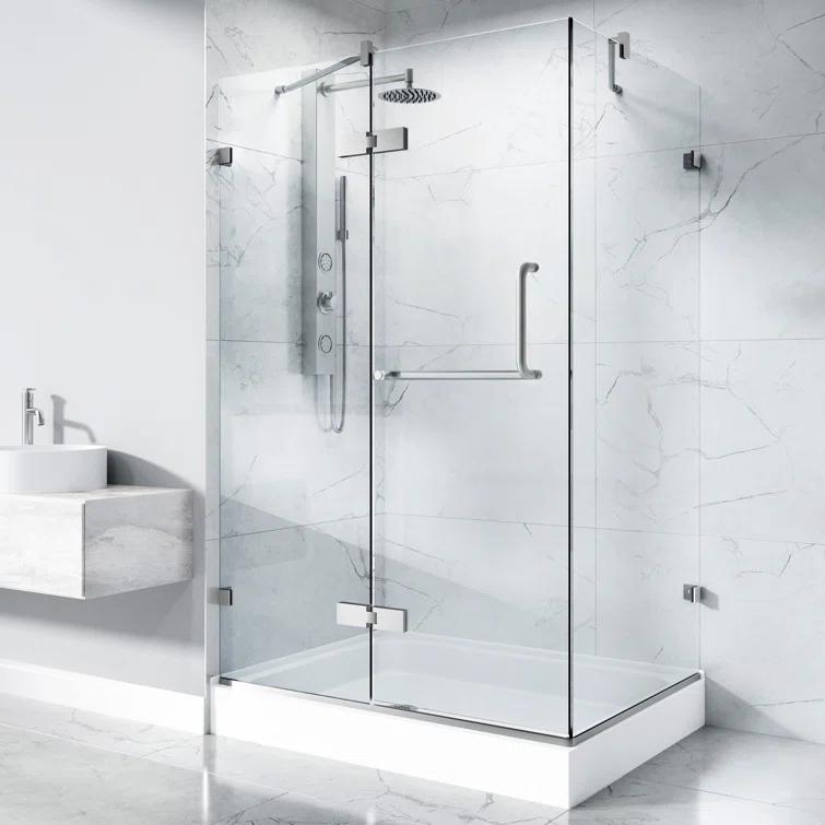 VIGO Monteray 48" W x 32" D x 79" H Hinged Frameless Shower Enclosure with 3/8 Clear Glass & Base VG6011BNCL48WL