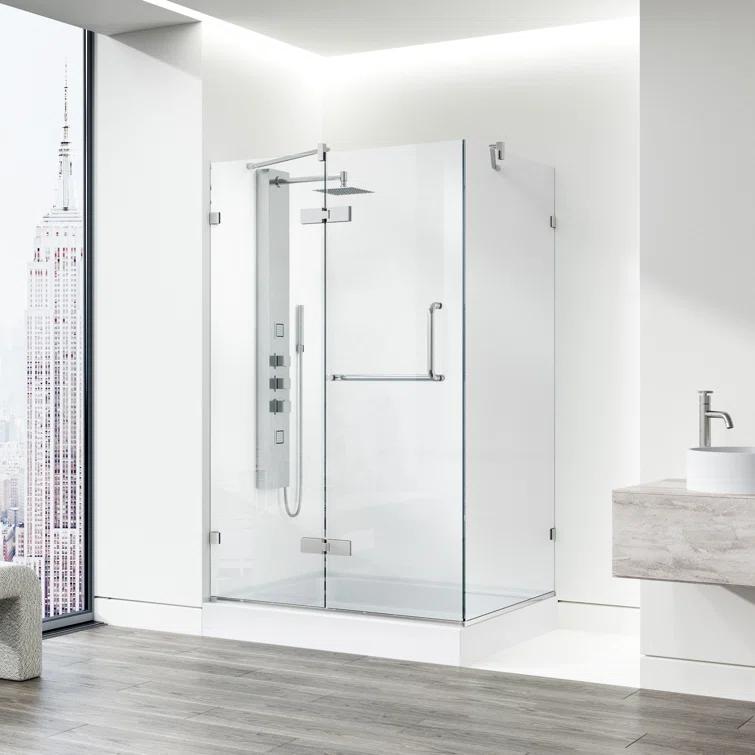 VIGO Monteray 48" W x 32" D x 79" H Hinged Frameless Shower Enclosure with 3/8 Clear Glass & Base VG6011BNCL48WL