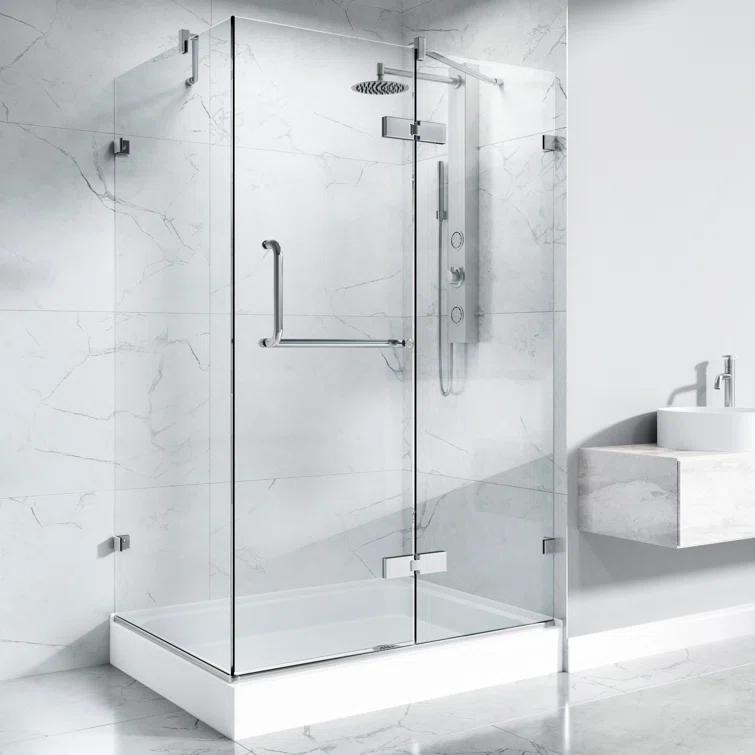 Monteray 48" W x 32" D x 79" H Hinged Frameless Shower Enclosure with 3/8Clear Glass & Base