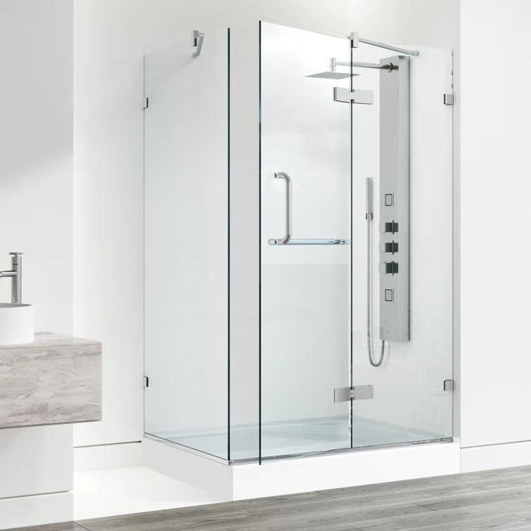 Monteray 48" W x 32" D x 79" H Hinged Frameless Shower Enclosure with 3/8Clear Glass & Base