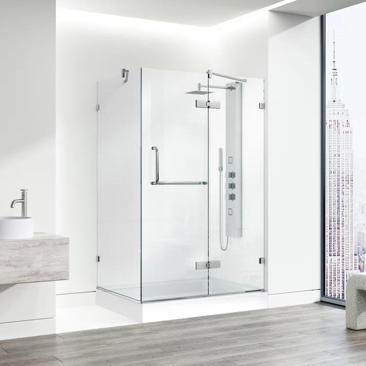 Monteray 48" W x 32" D x 79" H Hinged Frameless Shower Enclosure with 3/8Clear Glass & Base