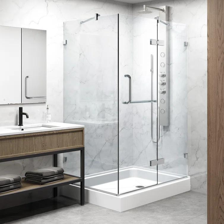 Monteray 48" W x 32" D x 79" H Hinged Frameless Shower Enclosure with 3/8Clear Glass & Base