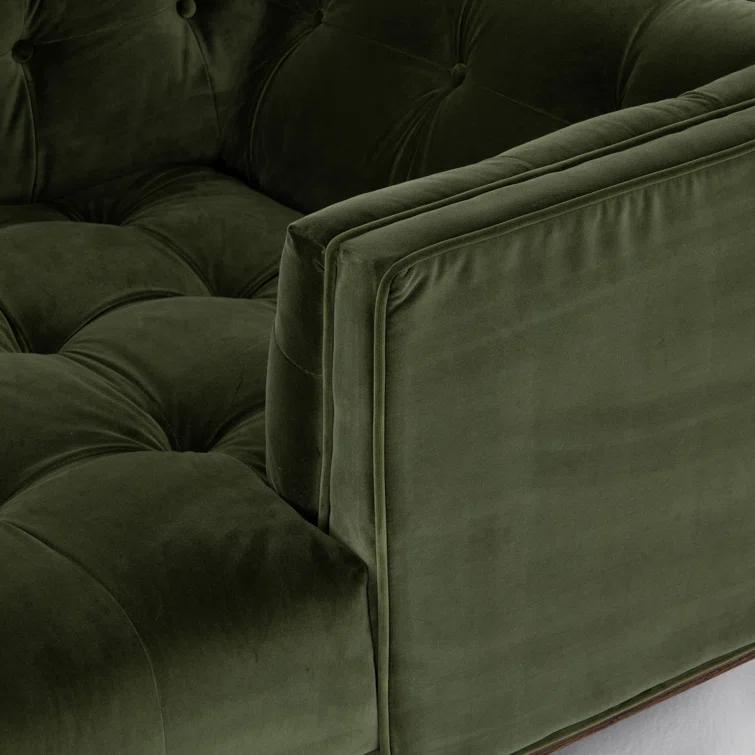 Sapphire Olive Velvet Handcrafted Contemporary Sofa Chaise