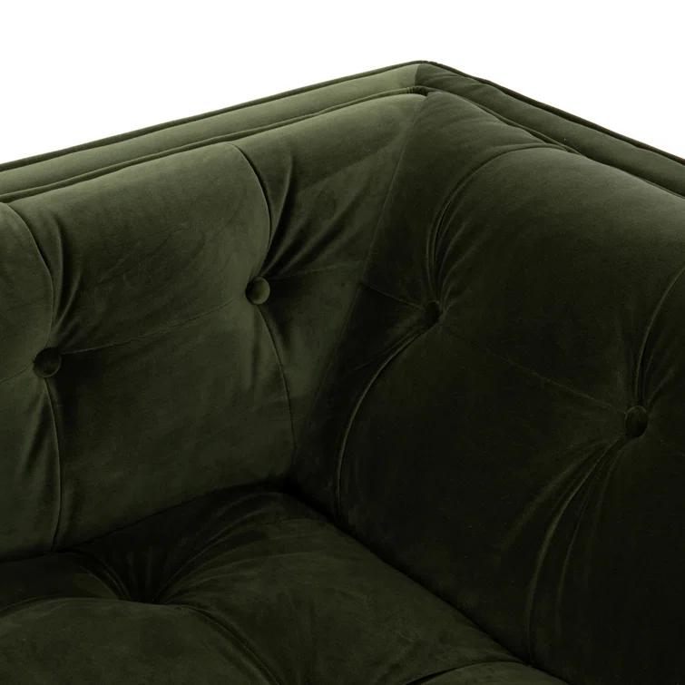 Sapphire Olive Velvet Handcrafted Contemporary Sofa Chaise