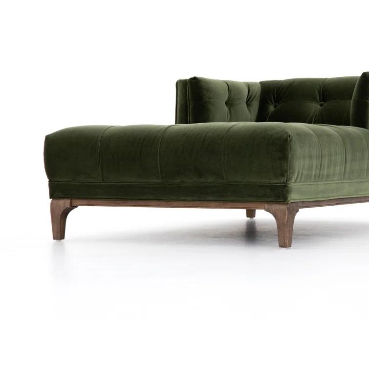 Sapphire Olive Velvet Handcrafted Contemporary Sofa Chaise