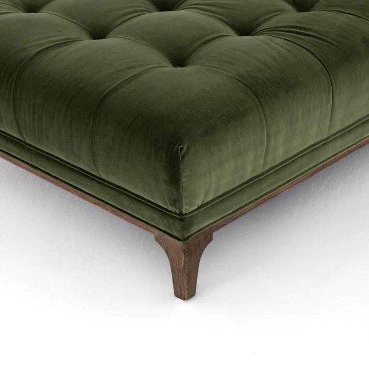 Sapphire Olive Velvet Handcrafted Contemporary Sofa Chaise