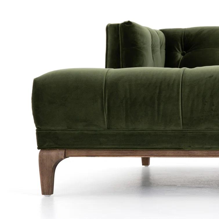 Sapphire Olive Velvet Handcrafted Contemporary Sofa Chaise