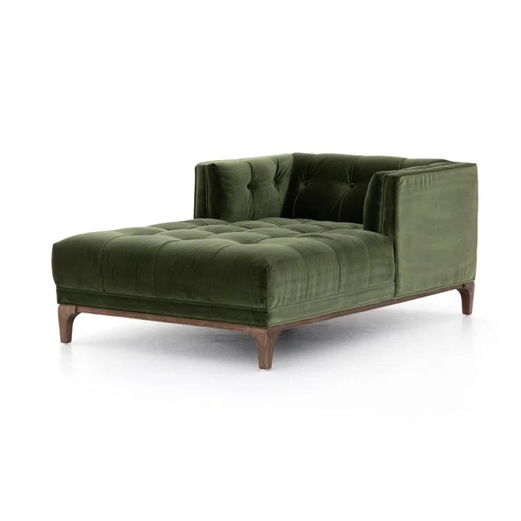 Sapphire Olive Velvet Handcrafted Contemporary Sofa Chaise