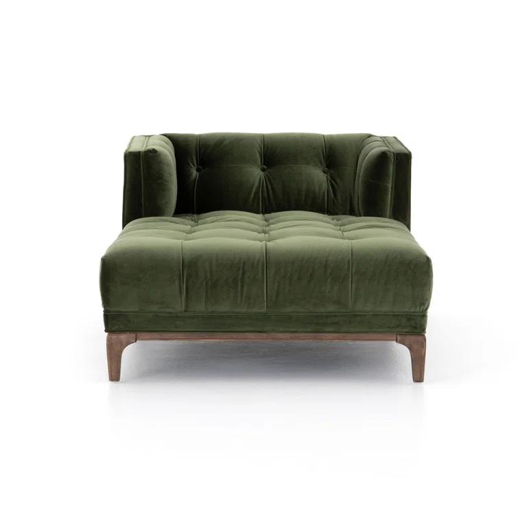 Sapphire Olive Velvet Handcrafted Contemporary Sofa Chaise