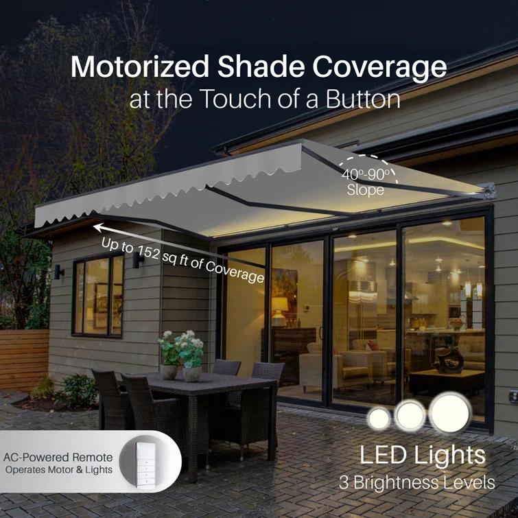 ALEKO Motorized Retractable Patio Awning- Black Frame