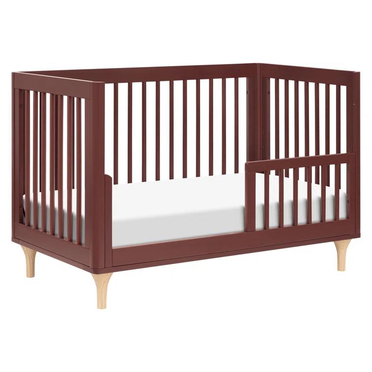 Babyletto Lolly Crimson Red & Natural Wood 3-in-1 Convertible Baby Crib with Toddler Bed Conversion Kit