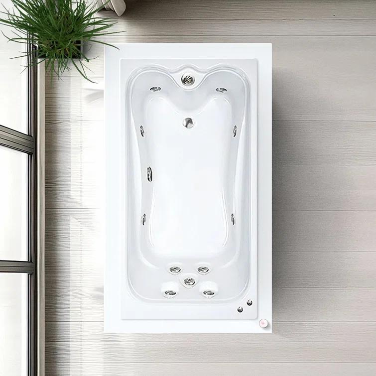 66 In. X 36 In. Elite Series Drop in Whirlpool Acrylic Bathtub with Reversible Drain in White
