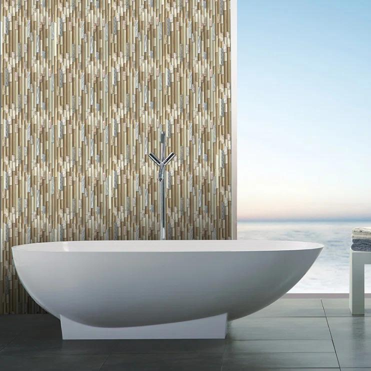 New Era 12 in. x 12 in. Glass & Stone Straight Edge Linear Mosaic Wall & Pool Tile