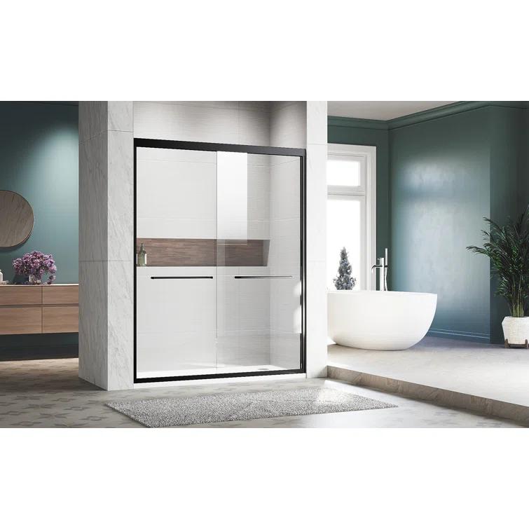 LOONGFIELD Sliding Shower Glass Door 56-60 In. W X 72 In. H, Adjustable Semi Frameless Shower Door, Certified Thick Clear Clear Tempered Glass, 304 Stainless Steel Handles ASTARQ-W2269P144324