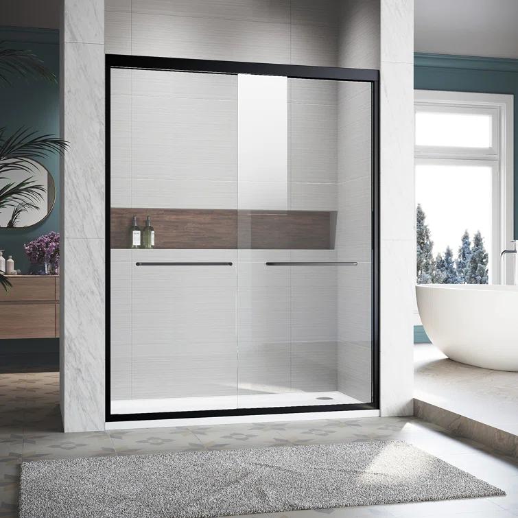 LOONGFIELD Sliding Shower Glass Door 56-60 In. W X 72 In. H, Adjustable Semi Frameless Shower Door, Certified Thick Clear Clear Tempered Glass, 304 Stainless Steel Handles ASTARQ-W2269P144324