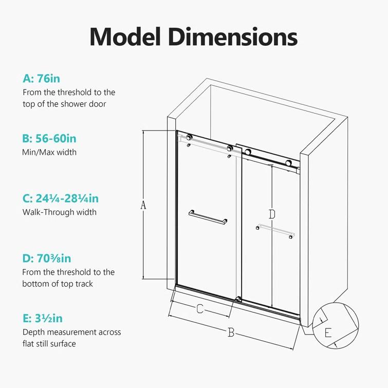 Ceballos 56-60 Inches W *76 Inches H Frameless Double Sliding Soft-Close Shower Door LNNMTB-W1552S00005