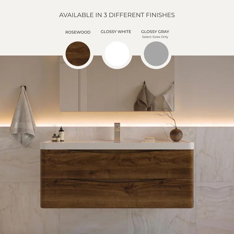 Tuscany 24" Wall Mount Modern Bathroom Vanity with Integrated Single Sink - Faucet Not Included