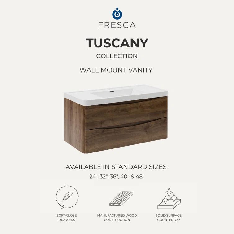 Tuscany 24" Wall Mount Modern Bathroom Vanity with Integrated Single Sink - Faucet Not Included