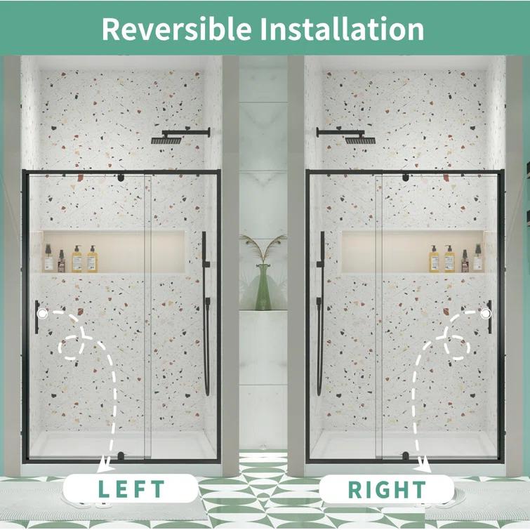 38-42" W x 71" H Flush Glass Shower Door Reversible Installation