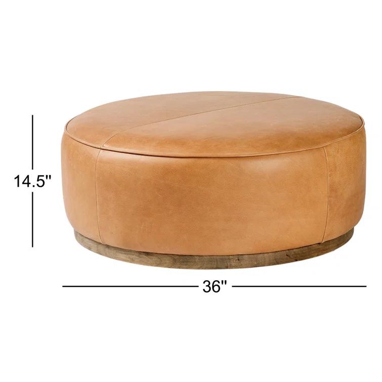 Leah Butterscotch Leather Round Ottoman Coffee Table