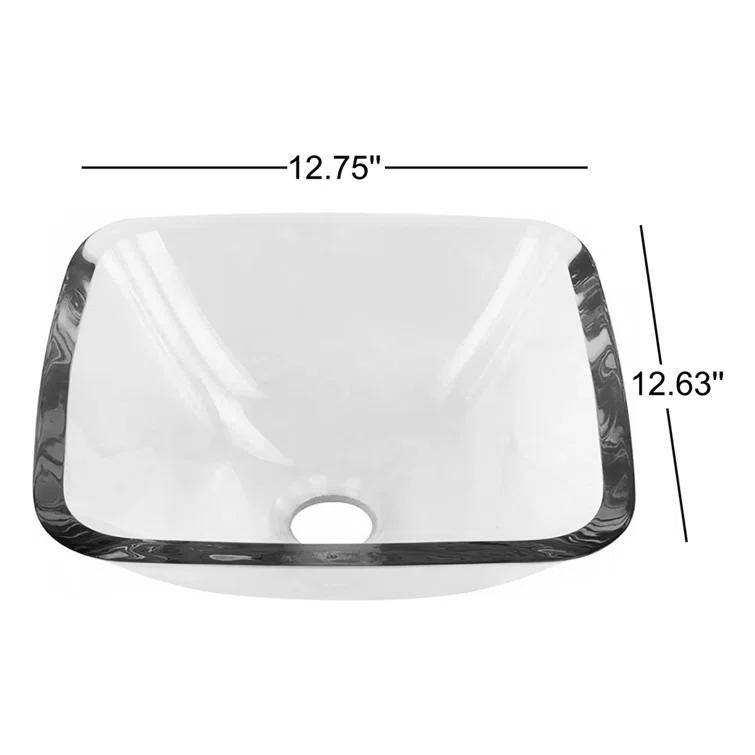 Square Glass Bathroom Vessel Sink with Drain Mini Bath Bowl
