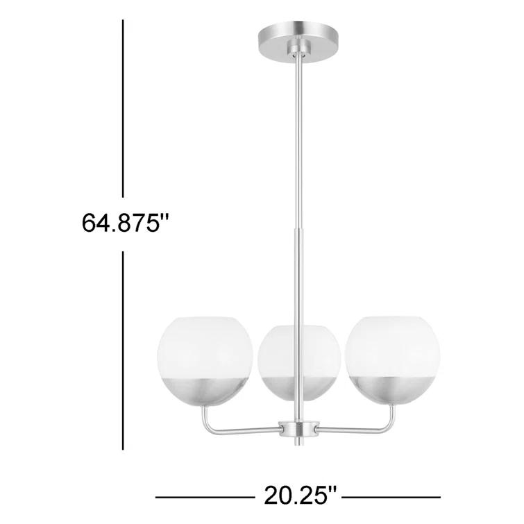 Alvin Satin Brass and Milk Glass 3-Light Chandelier