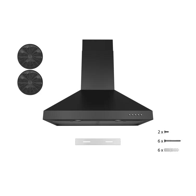 Hauslane Hauslane Wall Mount Range Hood 30 Inch | Wall Chimney | 6” Duct/Ductless Convertible, Strong Suction, Six-layer Aluminum Filters, Changeable LED Lamps, Stove Kitchen Vent Hood WM-530BLK-30B