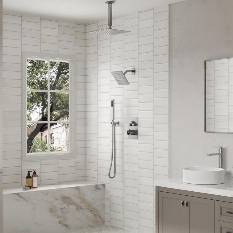 EVERSTEIN Thermostatic Rainfall Shower Faucet, 12-Inch High-Pressure Dual Showerheads System with Rough-In Valve SFS1007-NK12