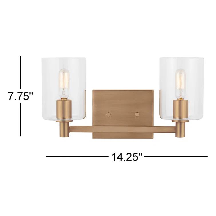 Satin Brass Cylinder 2-Light Clear Glass Bath Vanity