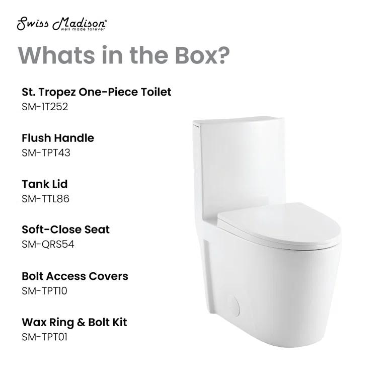 St. Tropez One Piece Elongated Toilet Dual Vortex Flush 1.6 GPF