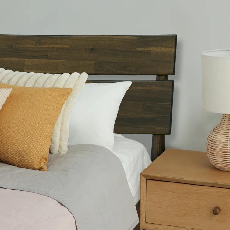 Acacia Aurora Premium Solid Wood Platform Bed Frame and High Headboard, King Bed Frame with Headboard Included, Mid Century Modern Bed with 5 years Warranty
