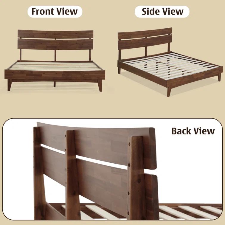Acacia Aurora Premium Solid Wood Platform Bed Frame and High Headboard, King Bed Frame with Headboard Included, Mid Century Modern Bed with 5 years Warranty