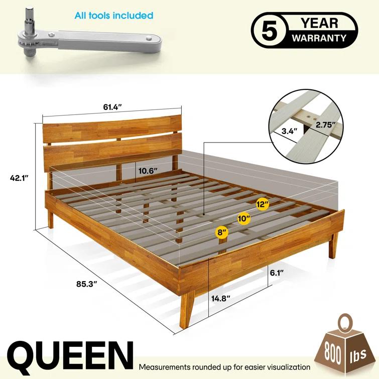 Acacia Aurora Premium Solid Wood Platform Bed Frame and High Headboard, King Bed Frame with Headboard Included, Mid Century Modern Bed with 5 years Warranty