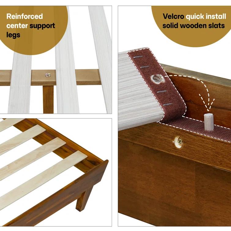 Acacia Aurora Premium Solid Wood Platform Bed Frame and High Headboard, King Bed Frame with Headboard Included, Mid Century Modern Bed with 5 years Warranty