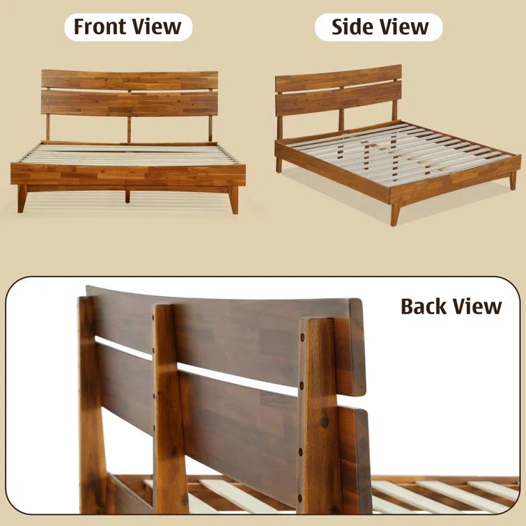 Acacia Aurora Premium Solid Wood Platform Bed Frame and High Headboard, King Bed Frame with Headboard Included, Mid Century Modern Bed with 5 years Warranty