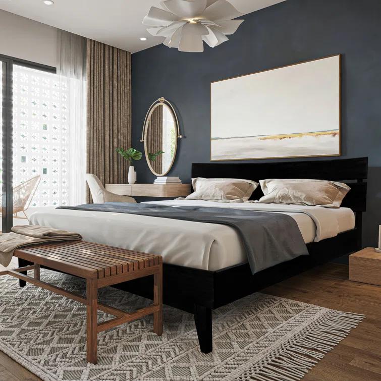 Acacia Aurora Premium Solid Wood Platform Bed Frame and High Headboard, King Bed Frame with Headboard Included, Mid Century Modern Bed with 5 years Warranty