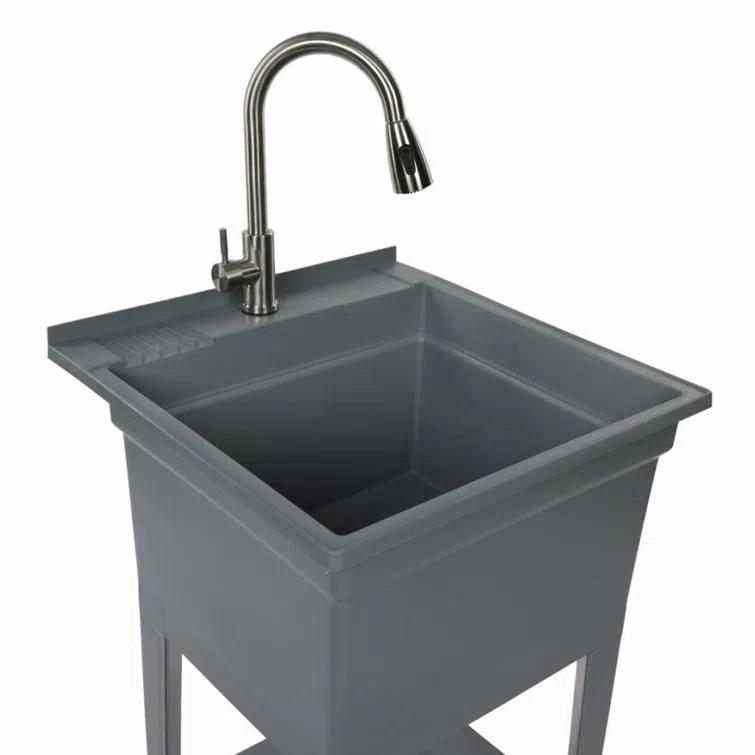 UTILITYSINKS Plastic 24" Compact Workshop Freestanding Laundry Sink with Faucet