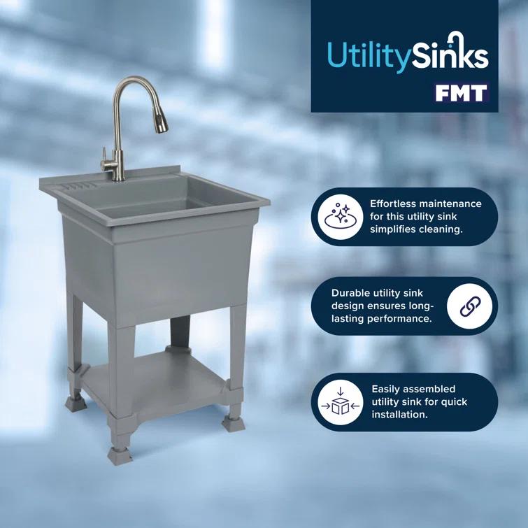 UTILITYSINKS Plastic 24" Compact Workshop Freestanding Laundry Sink with Faucet