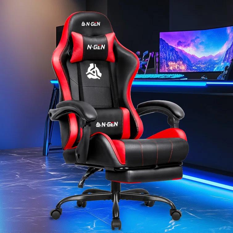 N-GEN Adjustable Ergonomic Faux Leather Swiveling PC & Racing Game Office Desk Chair with Flip-Up Arms