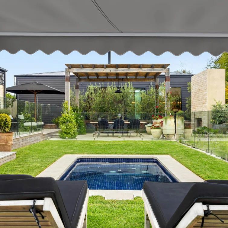 ALEKO Motorized Retractable Outdoor Awning with White Frame