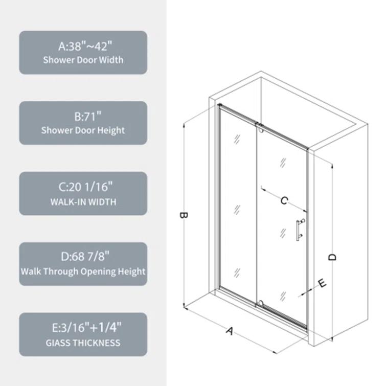 RAY'S RUGS & FLOORING LLC 12RRFR142461LTS 38-42" W x 71" H Pivot Frame Sliding Shower Door with 6mm Tempered Glass