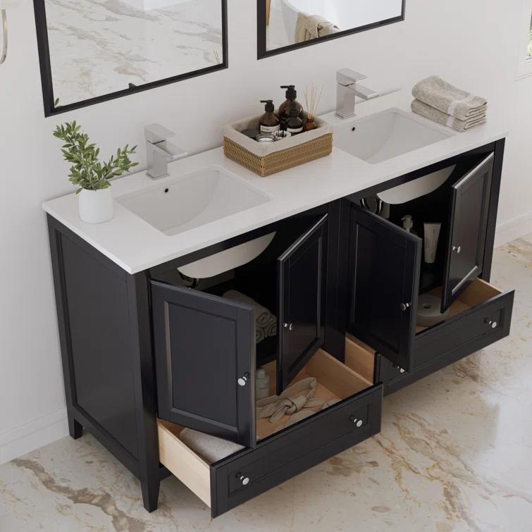 Oxford 60" Freestanding Double Sink Bathroom Vanity with Top and Sinks (Faucets Not Included)