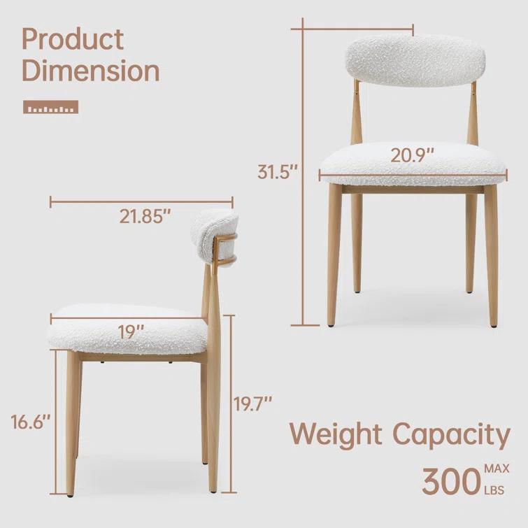 2 Pieces Boucle Armless Dining Chair, Upholstered Accent Chair
