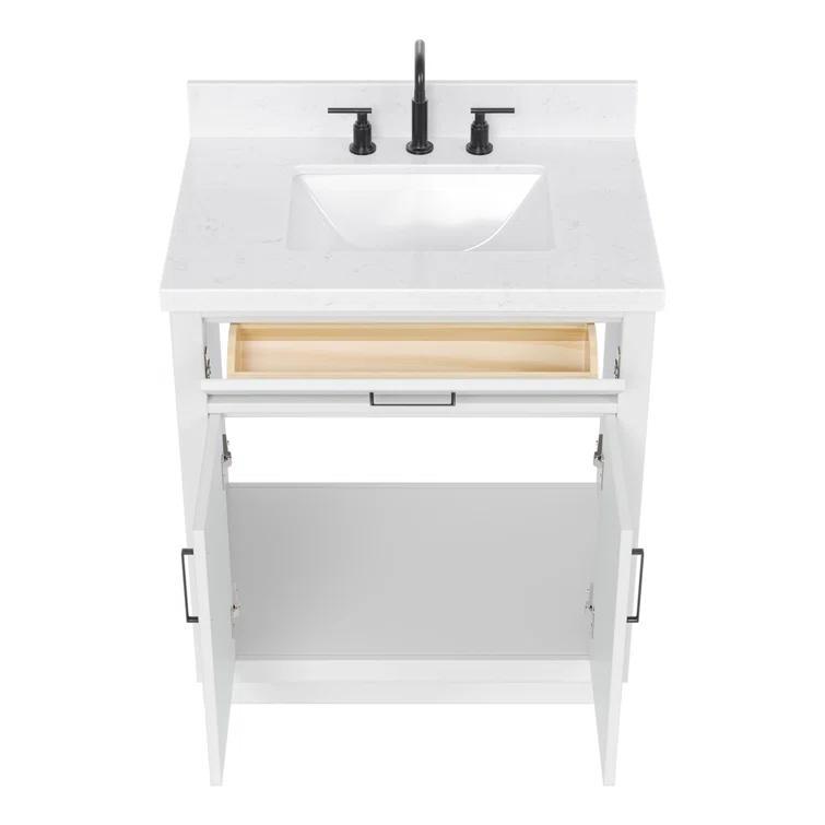 Tidworth 30.25'' Single Bathroom Vanity with Carrara Quartz Top